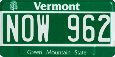 VT license plate NOW962