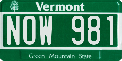 VT license plate NOW981
