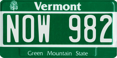 VT license plate NOW982