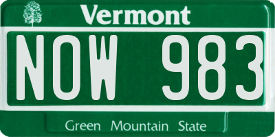 VT license plate NOW983