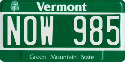 VT license plate NOW985