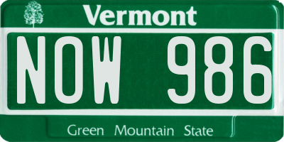 VT license plate NOW986