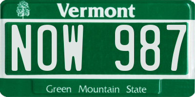 VT license plate NOW987