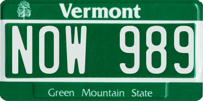 VT license plate NOW989
