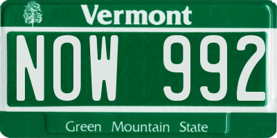 VT license plate NOW992