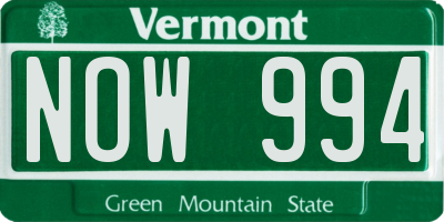 VT license plate NOW994