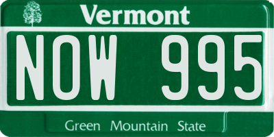 VT license plate NOW995