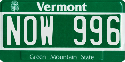 VT license plate NOW996