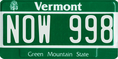 VT license plate NOW998