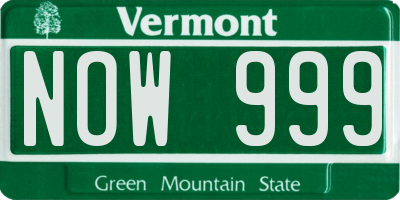 VT license plate NOW999