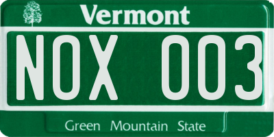 VT license plate NOX003