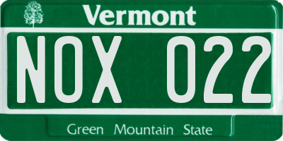 VT license plate NOX022