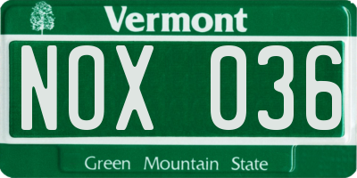 VT license plate NOX036