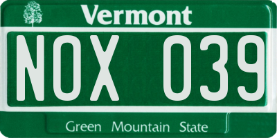 VT license plate NOX039