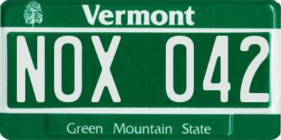 VT license plate NOX042