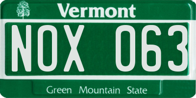 VT license plate NOX063