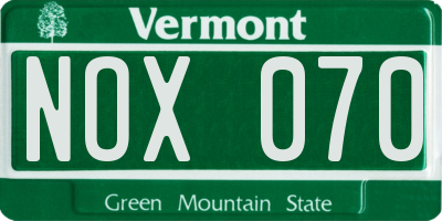 VT license plate NOX070