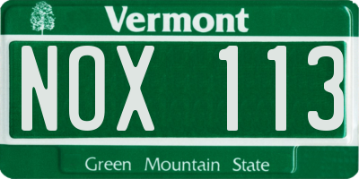 VT license plate NOX113