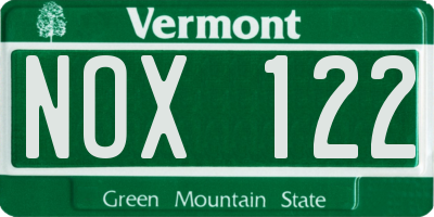 VT license plate NOX122