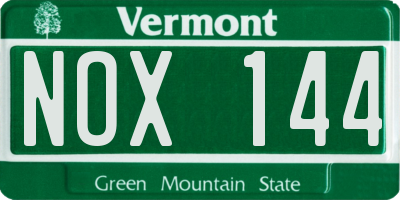 VT license plate NOX144