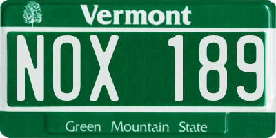 VT license plate NOX189