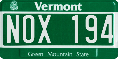 VT license plate NOX194