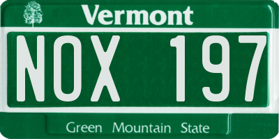 VT license plate NOX197