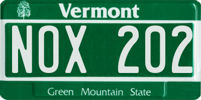 VT license plate NOX202