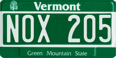 VT license plate NOX205