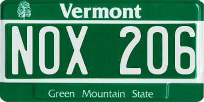 VT license plate NOX206