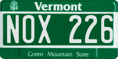 VT license plate NOX226