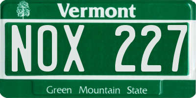VT license plate NOX227