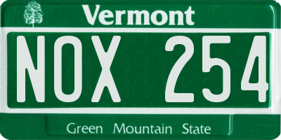 VT license plate NOX254