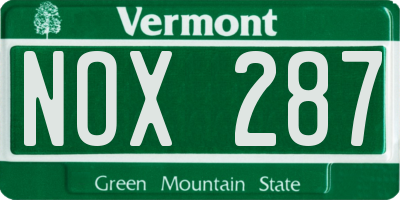 VT license plate NOX287