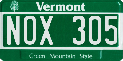VT license plate NOX305
