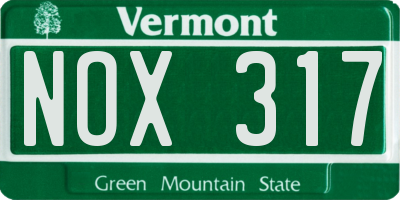 VT license plate NOX317
