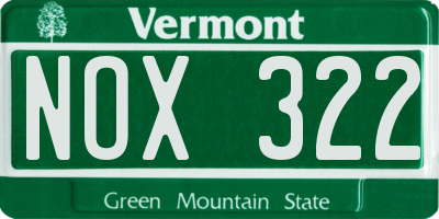 VT license plate NOX322
