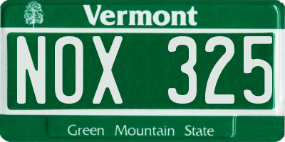 VT license plate NOX325