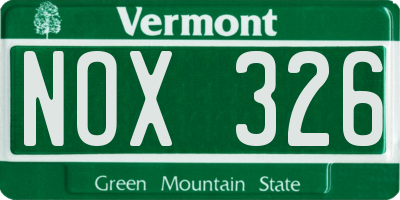 VT license plate NOX326
