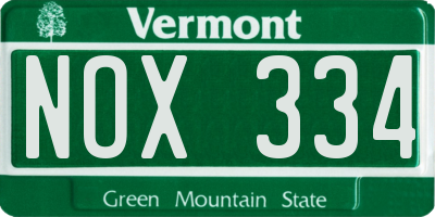 VT license plate NOX334