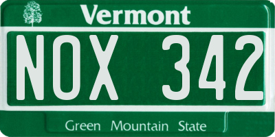 VT license plate NOX342