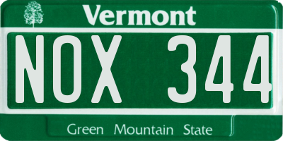 VT license plate NOX344