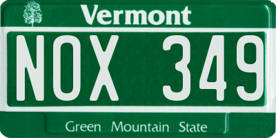 VT license plate NOX349