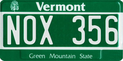 VT license plate NOX356