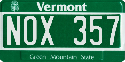 VT license plate NOX357