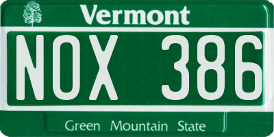 VT license plate NOX386