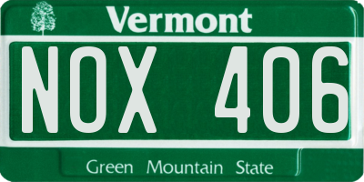 VT license plate NOX406