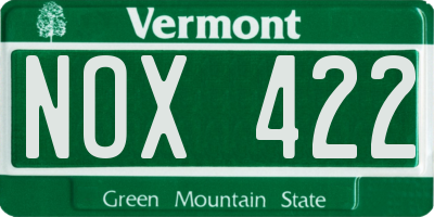 VT license plate NOX422