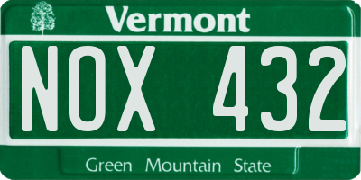 VT license plate NOX432