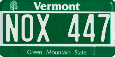 VT license plate NOX447